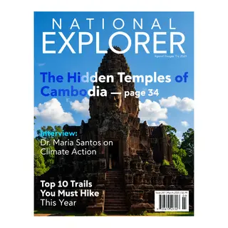 A magazine cover titled 'NATIONAL EXPLORER' with cover lines