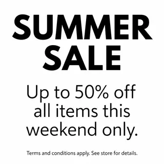 A poster with headline 'SUMMER SALE' in large bold text, bod