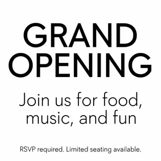 A flyer with large title 'GRAND OPENING', subtitle 'Join us 