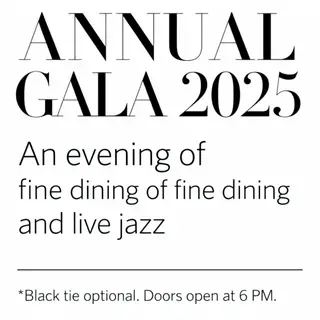 An event banner with headline 'ANNUAL GALA 2025' at the top 