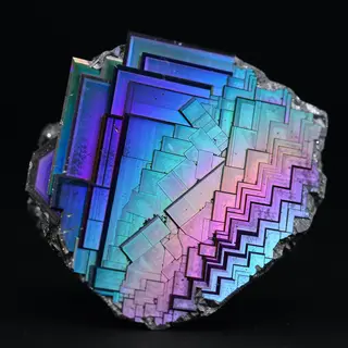 A specimen of bismuth crystal showing accurate iridescent ox