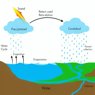 A detailed diagram of the water cycle showing evaporation fr