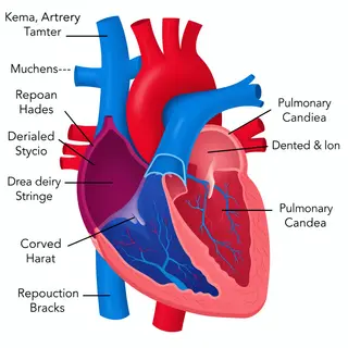 An anatomical illustration of the human heart showing four c