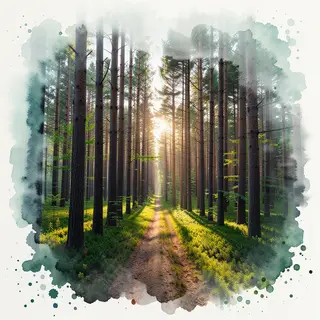 A forest rendered in photorealistic watercolor — the detail 