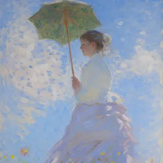 A woman with a parasol in the style of Impressionism — soft 