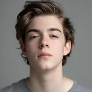 A headshot of a teenager with a relaxed, neutral face