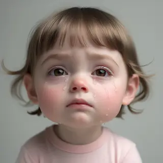 A 5-year-old child with round cheeks and large eyes, crying 