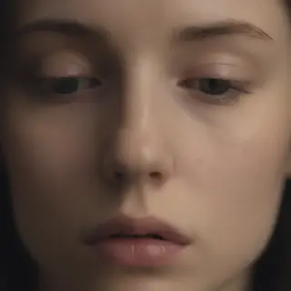 A face showing quiet melancholy — downcast eyes, slightly dr