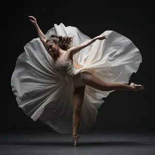 A dancer in a dynamic spin, dress flowing outward with one l