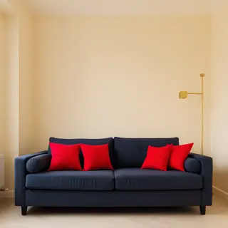 A minimalist room with walls in #F5E6CC (warm cream), a sofa