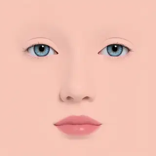 A human face with eyes, nose, and mouth but no eyebrows