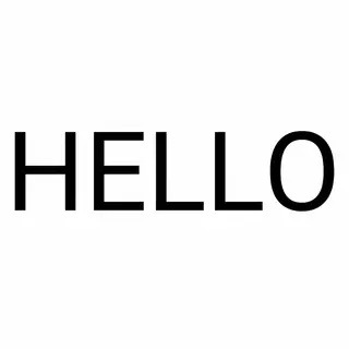 A single large word 'HELLO' centered on a white background
