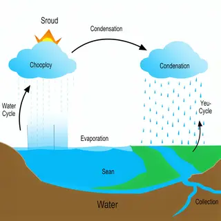 A detailed diagram of the water cycle showing evaporation fr