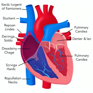 An anatomical illustration of the human heart showing four c