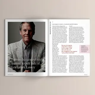 A magazine double-page spread with a left page containing a 