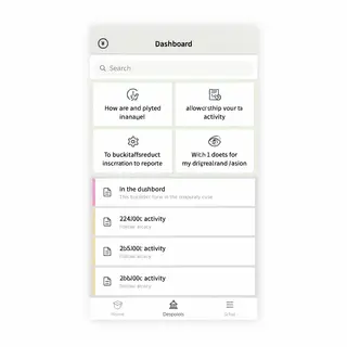 A mobile app UI mockup showing a dashboard with a top naviga