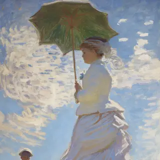A woman with a parasol in the style of Impressionism — soft 