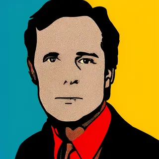A portrait of a man in Pop Art style — bold outlines, Ben-Da