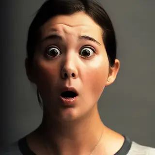 A portrait capturing genuine surprise — raised eyebrows, wid