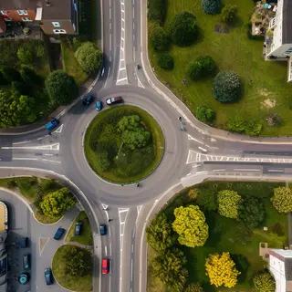 An aerial bird's-eye view looking straight down at a traffic