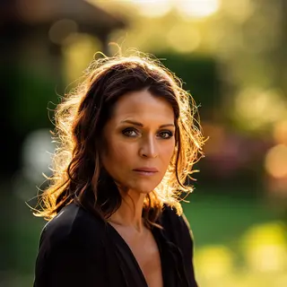 A portrait shot at 85mm f/1.4 with creamy bokeh background, 