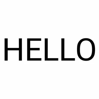 A single large word 'HELLO' centered on a white background