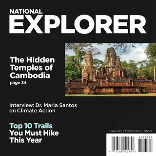 A magazine cover titled 'NATIONAL EXPLORER' with cover lines