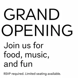 A flyer with large title 'GRAND OPENING', subtitle 'Join us 