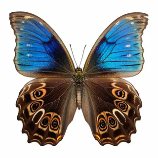 A Morpho menelaus butterfly with accurate iridescent blue do