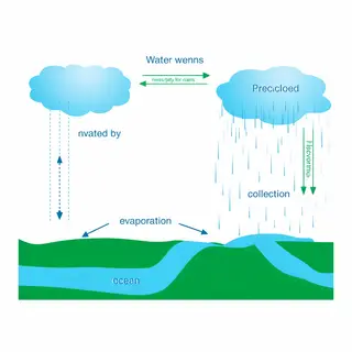 A detailed diagram of the water cycle showing evaporation fr