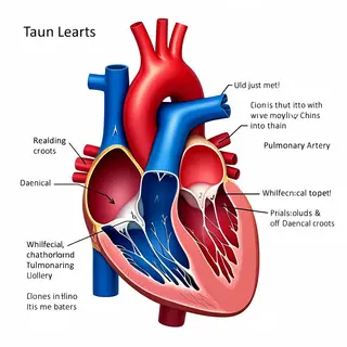 An anatomical illustration of the human heart showing four c
