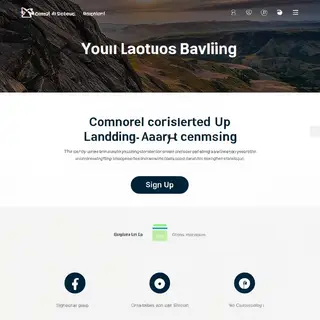 A landing page design with a hero header image at the top, a