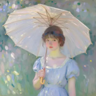 A woman with a parasol in the style of Impressionism — soft 