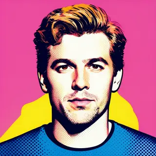 A portrait of a man in Pop Art style — bold outlines, Ben-Da