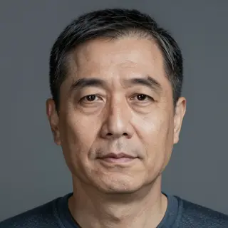 A portrait of a middle-aged man with a calm, serious express