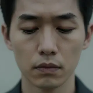 A face showing quiet melancholy — downcast eyes, slightly dr
