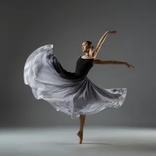 A dancer in a dynamic spin, dress flowing outward with one l