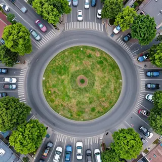 An aerial bird's-eye view looking straight down at a traffic