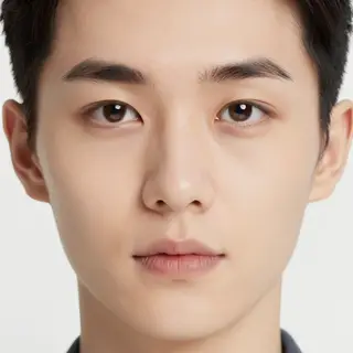 A human face with eyes, nose, and mouth but no eyebrows