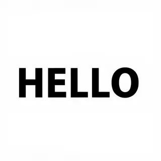 A single large word 'HELLO' centered on a white background
