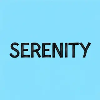 The word 'SERENITY' written large and centered on a solid li