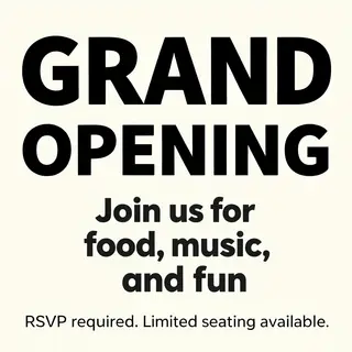 A flyer with large title 'GRAND OPENING', subtitle 'Join us 