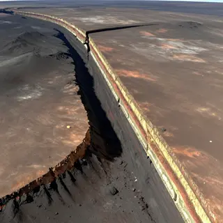 A cross-section showing tectonic plates at a convergent boun