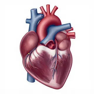 An anatomical illustration of the human heart showing four c