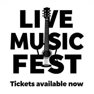 An event poster featuring a guitar illustration, the headlin