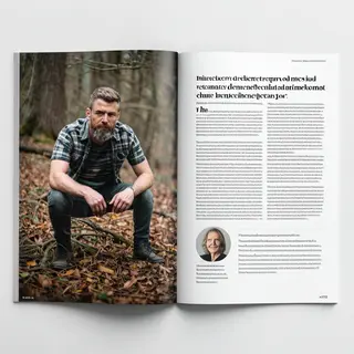 A magazine double-page spread with a left page containing a 