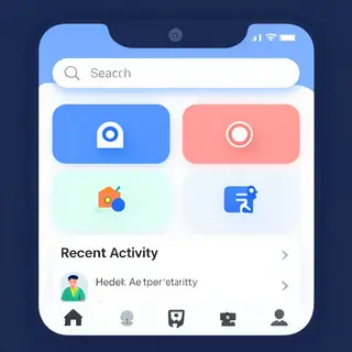 A mobile app UI mockup showing a dashboard with a top naviga