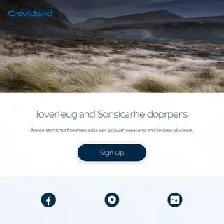 A landing page design with a hero header image at the top, a