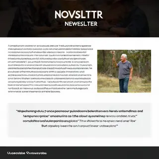 A newsletter layout with a banner image header, a two-column