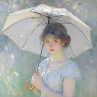 A woman with a parasol in the style of Impressionism — soft 